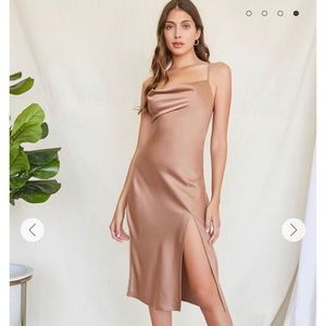 Satin Cowl Slip MIDI Dress